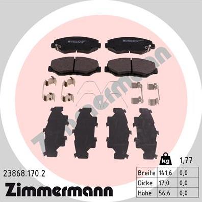 Zimmermann 23868.170.2 - Komplet pločica, disk-kočnica parts5.com