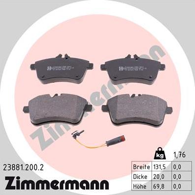 Zimmermann 23881.200.2 - Sada brzdových platničiek kotúčovej brzdy parts5.com