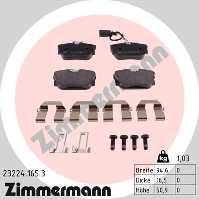 Zimmermann 23224.165.3 - Zestaw klocków hamulcowych, hamulce tarczowe parts5.com