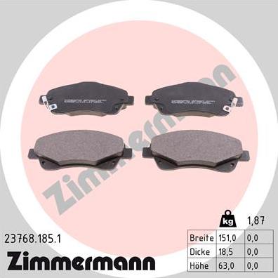 Zimmermann 23768.185.1 - Fren balata seti, diskli fren parts5.com