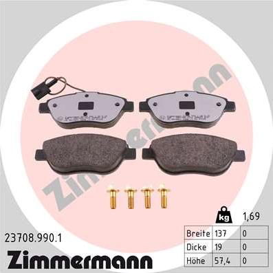 Zimmermann 23708.990.1 - Komplet kočnih obloga, disk kočnica parts5.com