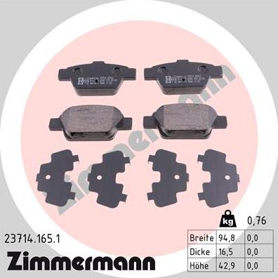 Zimmermann 23714.165.1 - Fékbetétkészlet, tárcsafék parts5.com