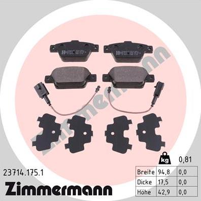 Zimmermann 23714.175.1 - Fékbetétkészlet, tárcsafék parts5.com