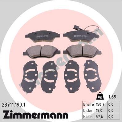 Zimmermann 23711.190.1 - Set placute frana,frana disc parts5.com