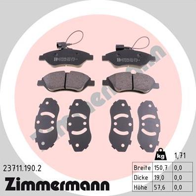 Zimmermann 23711.190.2 - Set placute frana,frana disc parts5.com