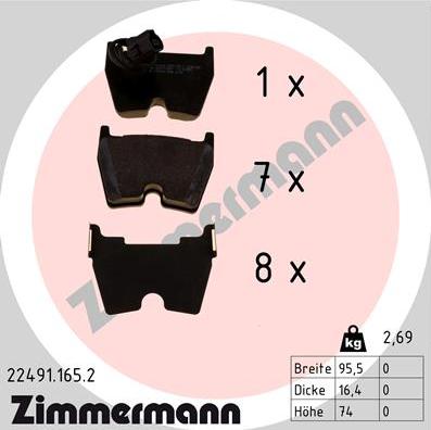 Zimmermann 22491.165.2 - Sada brzdových platničiek kotúčovej brzdy parts5.com