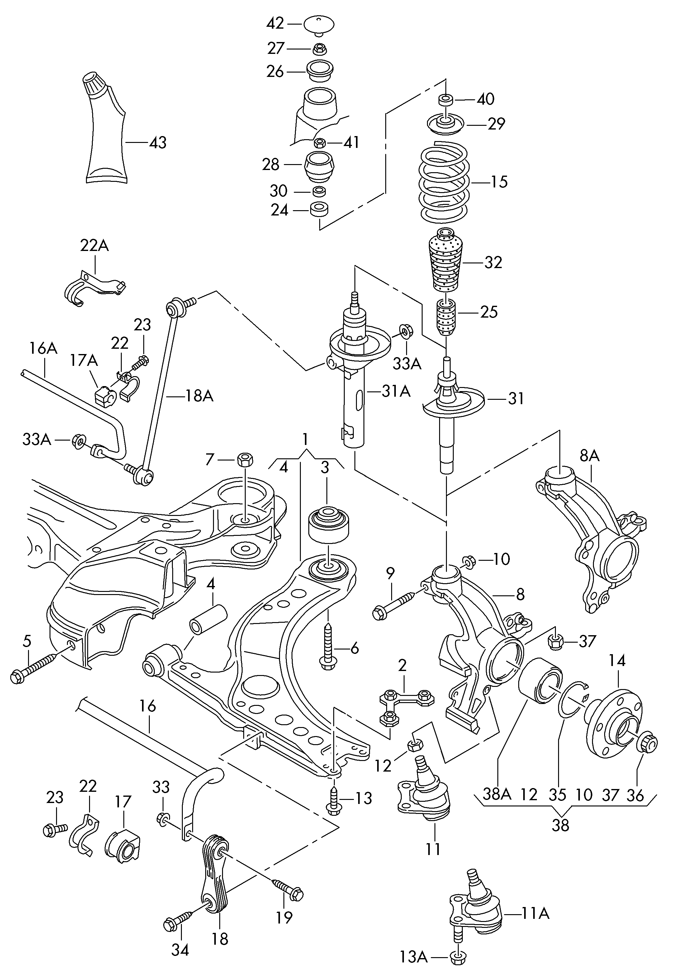 VAG 1J0411315D - Tyč / Vzpera stabilizátora parts5.com