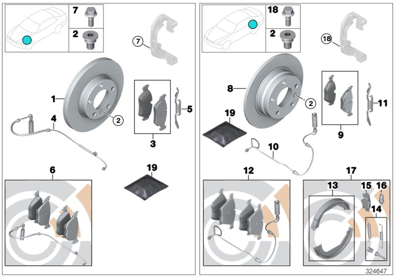 BMW 34212180421 - Комплект спирачно феродо, дискови спирачки parts5.com