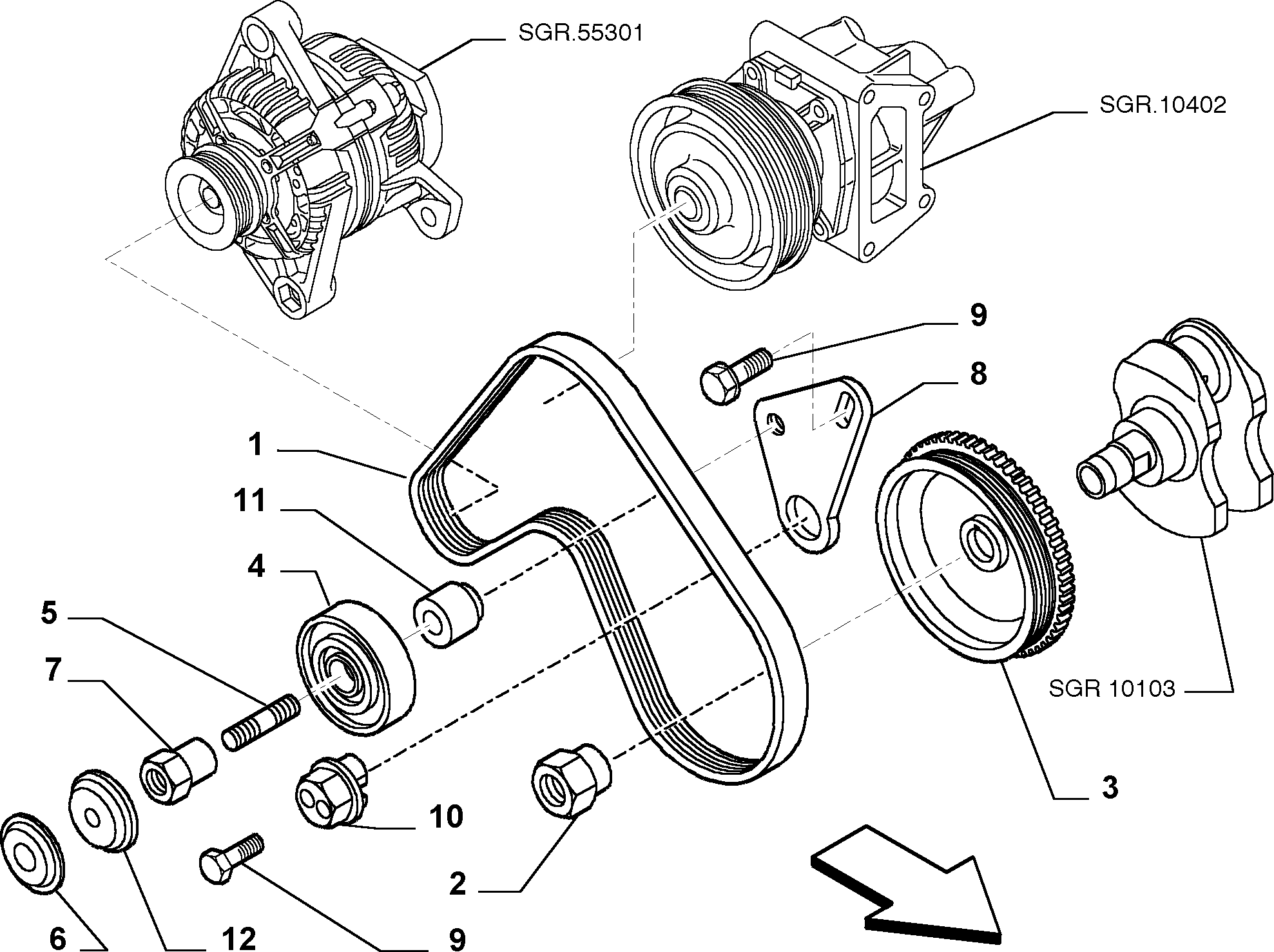 Lancia 46537101 - Vratná / vodicí kladka, klínový žebrový řemen parts5.com