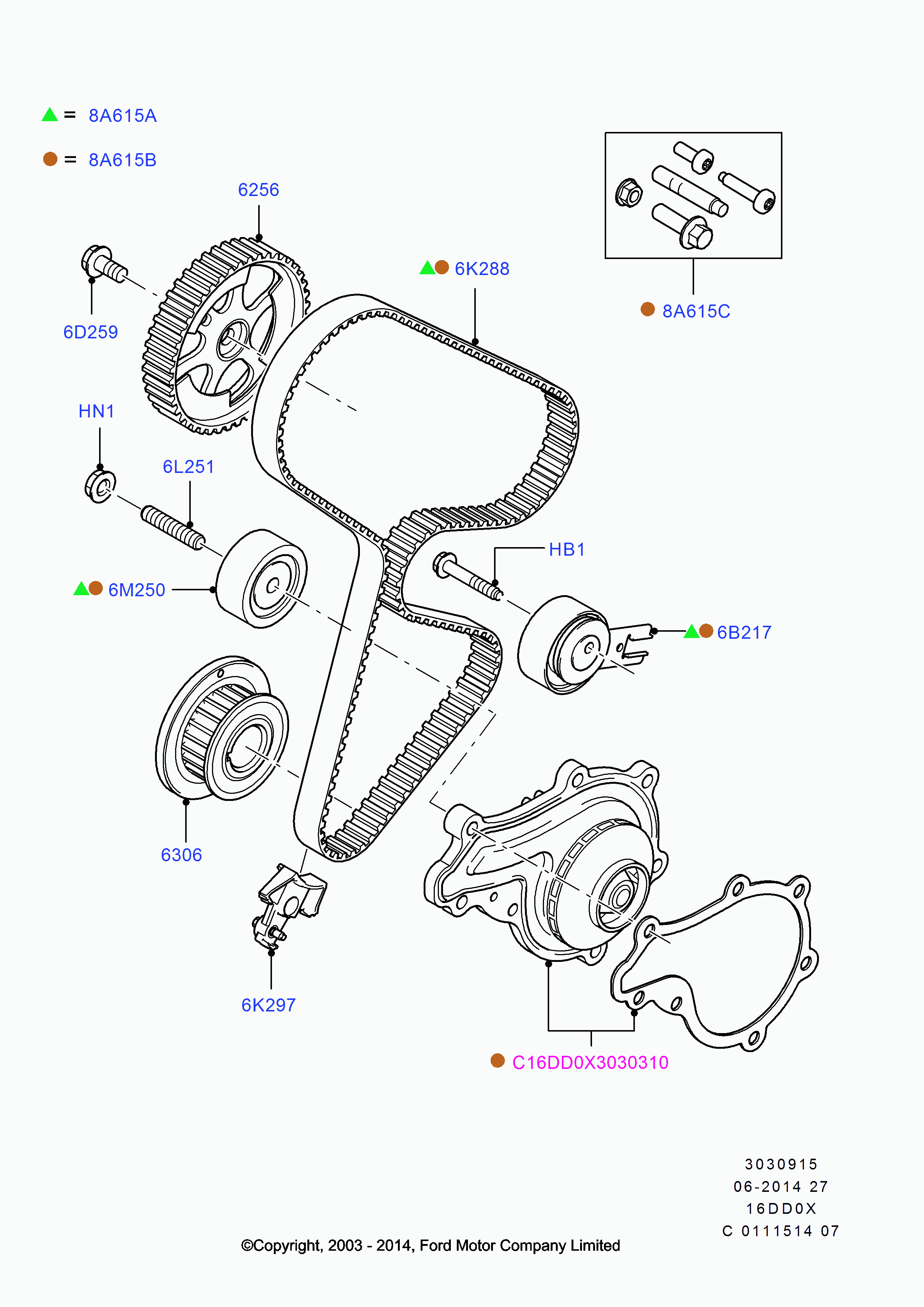 FORD 1855738 - Vodna crpalka+kit-komplet zobatega jermena parts5.com