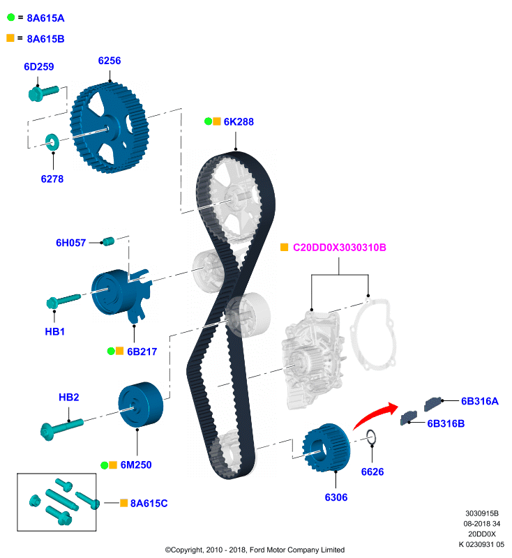 FORD USA 1707035 - Polea inversión / guía, correa distribución parts5.com