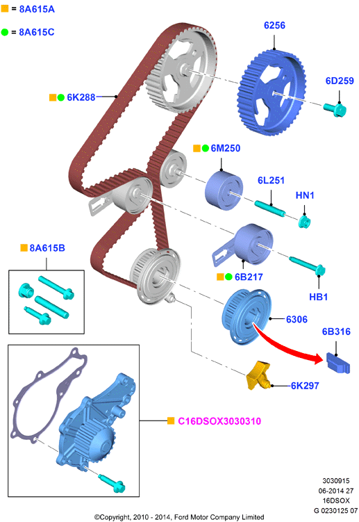 FORD 2008686 - Su pompası + Triger kayışı seti parts5.com