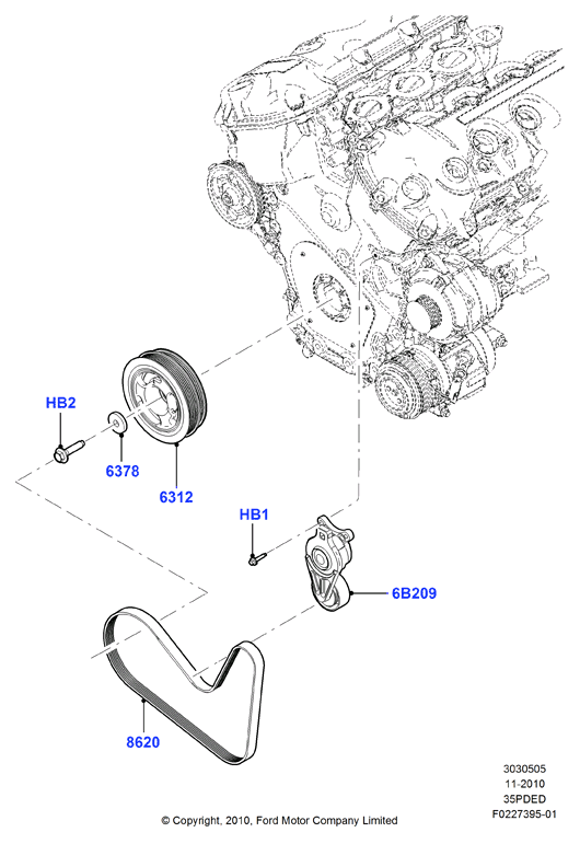 FORD USA BT4Z 8620-A - Correa trapecial poli V parts5.com