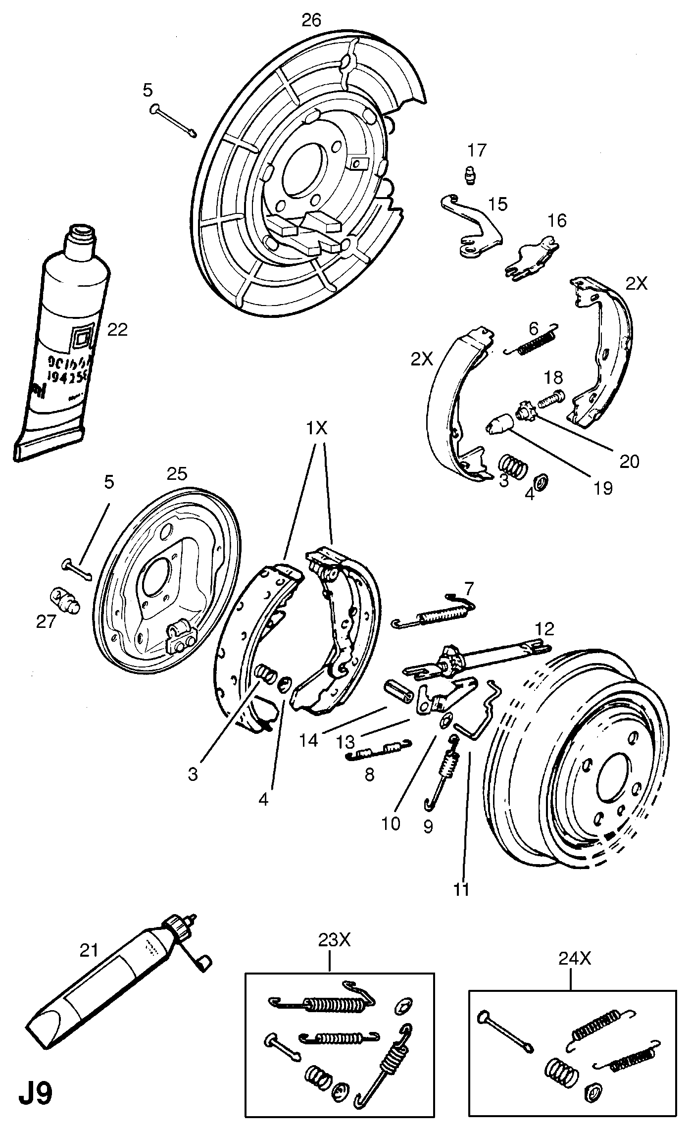 Opel 16 05 938 - Set saboti frana, frana de mana parts5.com