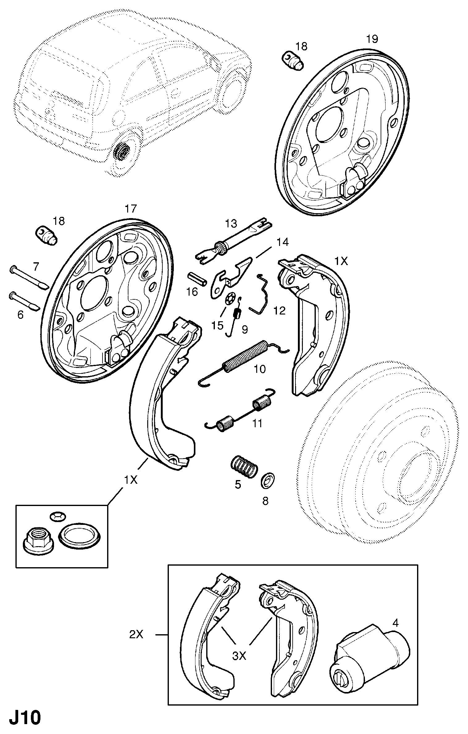 Opel 1605064 - Комплект спирачна челюст parts5.com