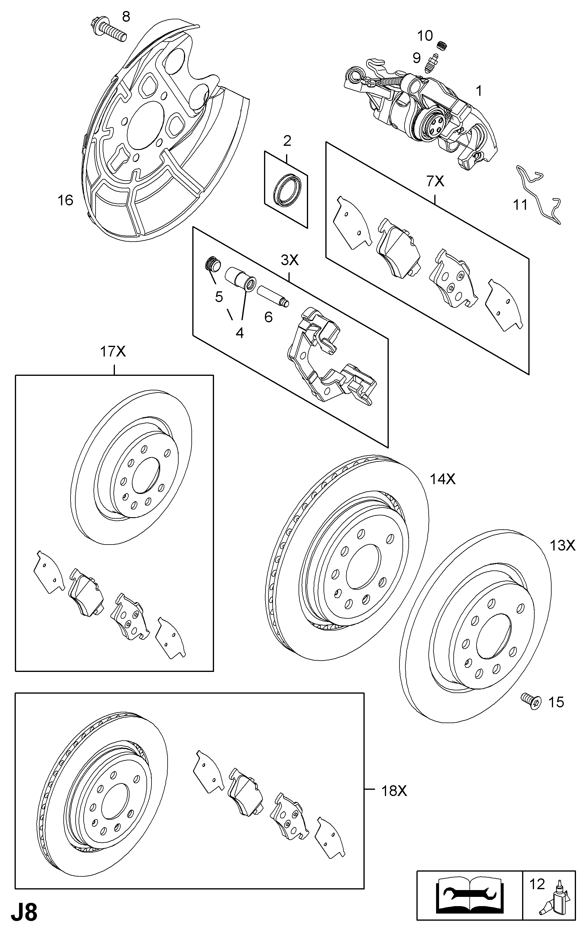 Vauxhall 1605973 - Piduriklotsi komplekt,ketaspidur parts5.com