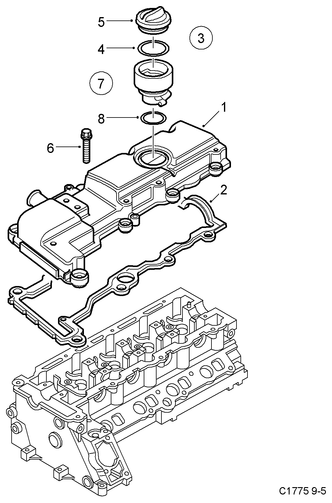 SAAB 95 44 446 - Junta, tapa de culata de cilindro parts5.com