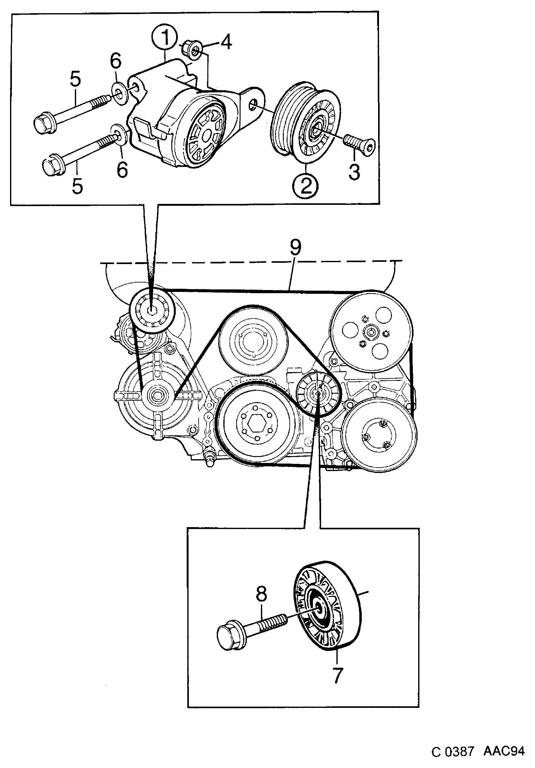 SAAB 42 37 020 - Napinák rebrovaného klinového remeňa parts5.com