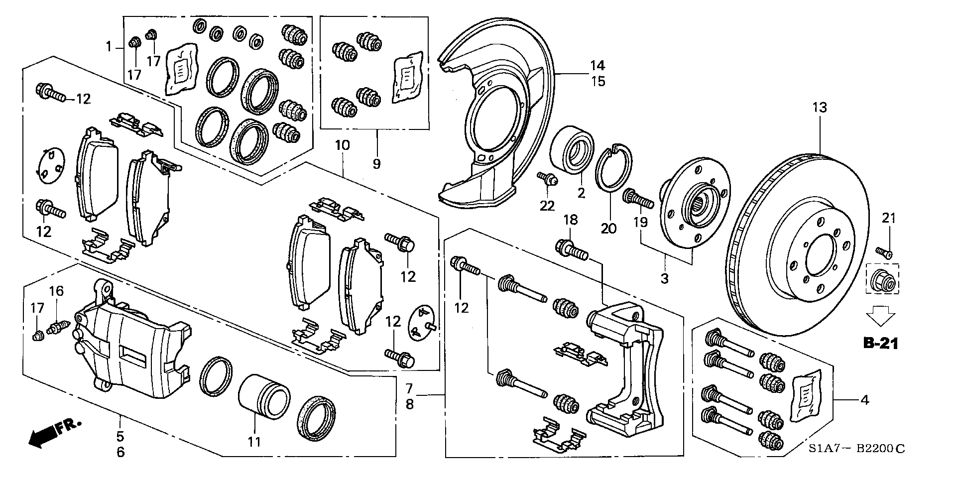 Honda 45022-S1A-E02 - Zestaw klocków hamulcowych, hamulce tarczowe parts5.com