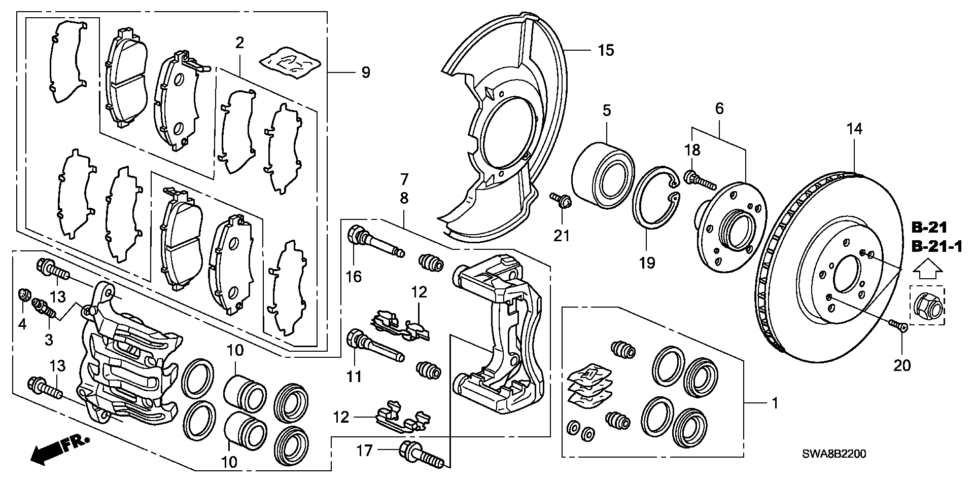 Honda 45022-SHJ-A50 - Тормозные колодки, дисковые, комплект parts5.com