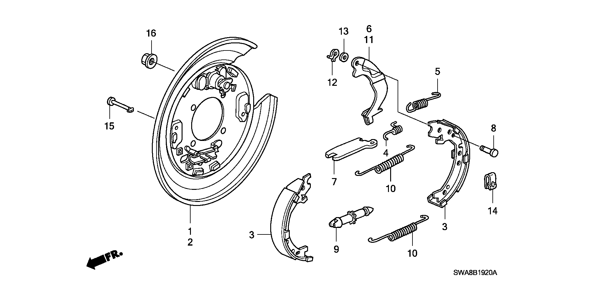 Honda 43154STKA01 - Brake Shoe Set, parking brake parts5.com