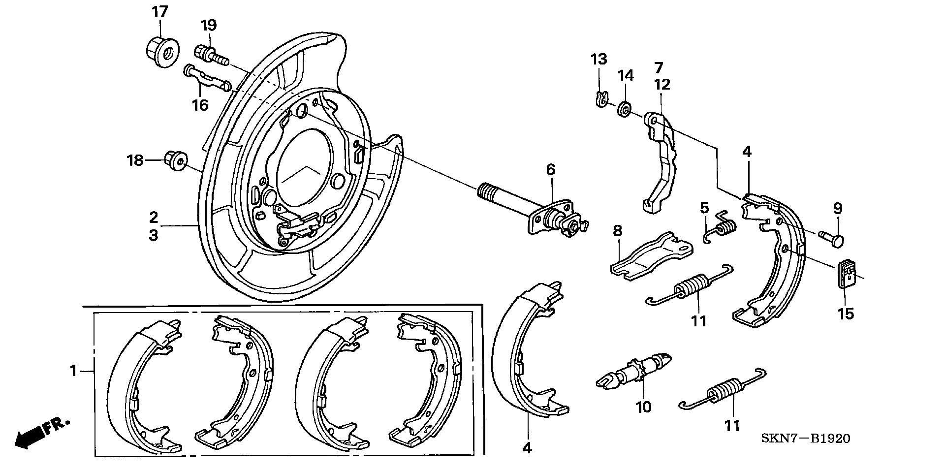 Honda 43053S9AE52 - Brake Shoe Set, parking brake parts5.com