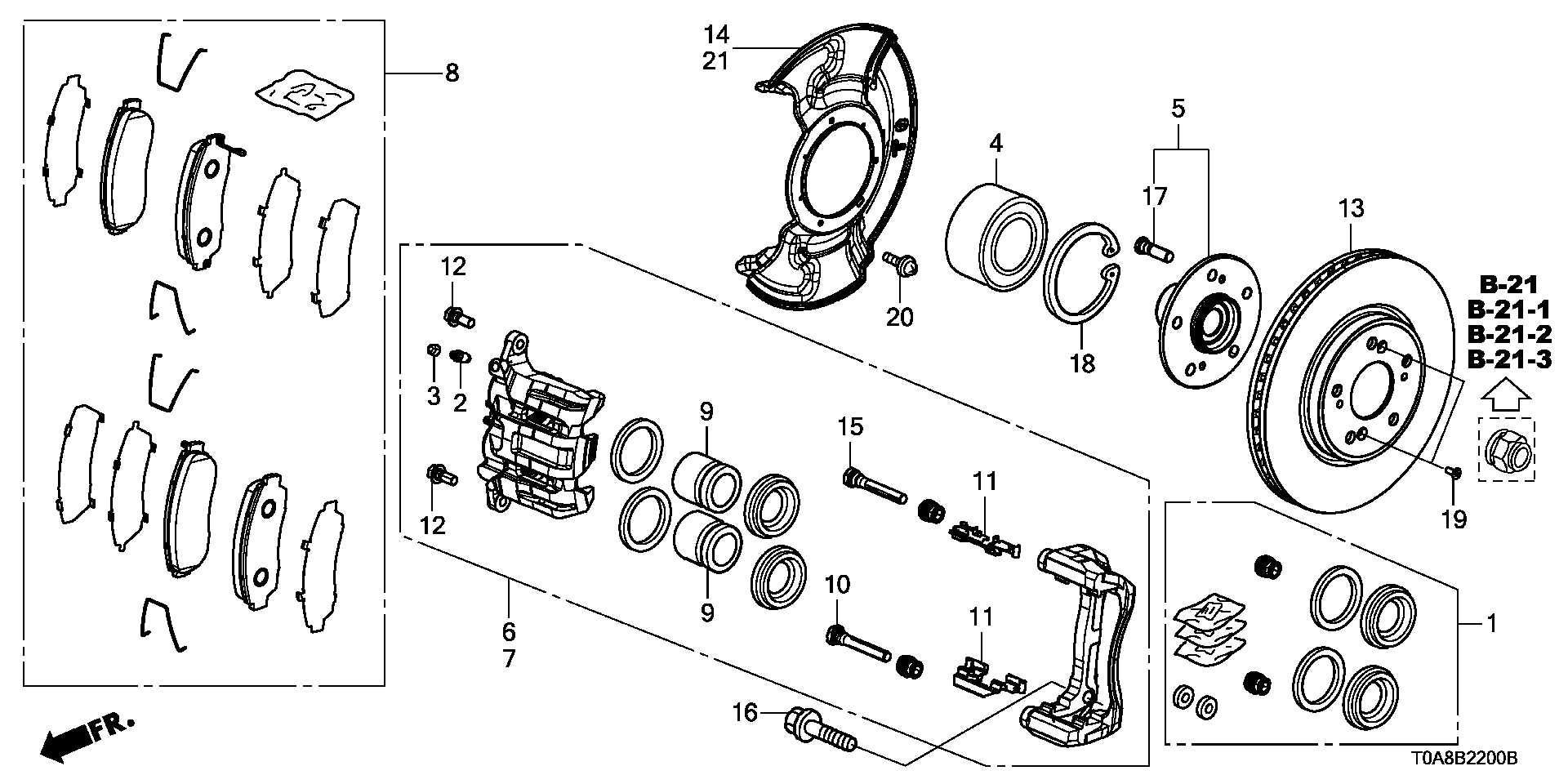 Honda 45019-T0G-000 - Set za popravku, kočione čeljusti parts5.com