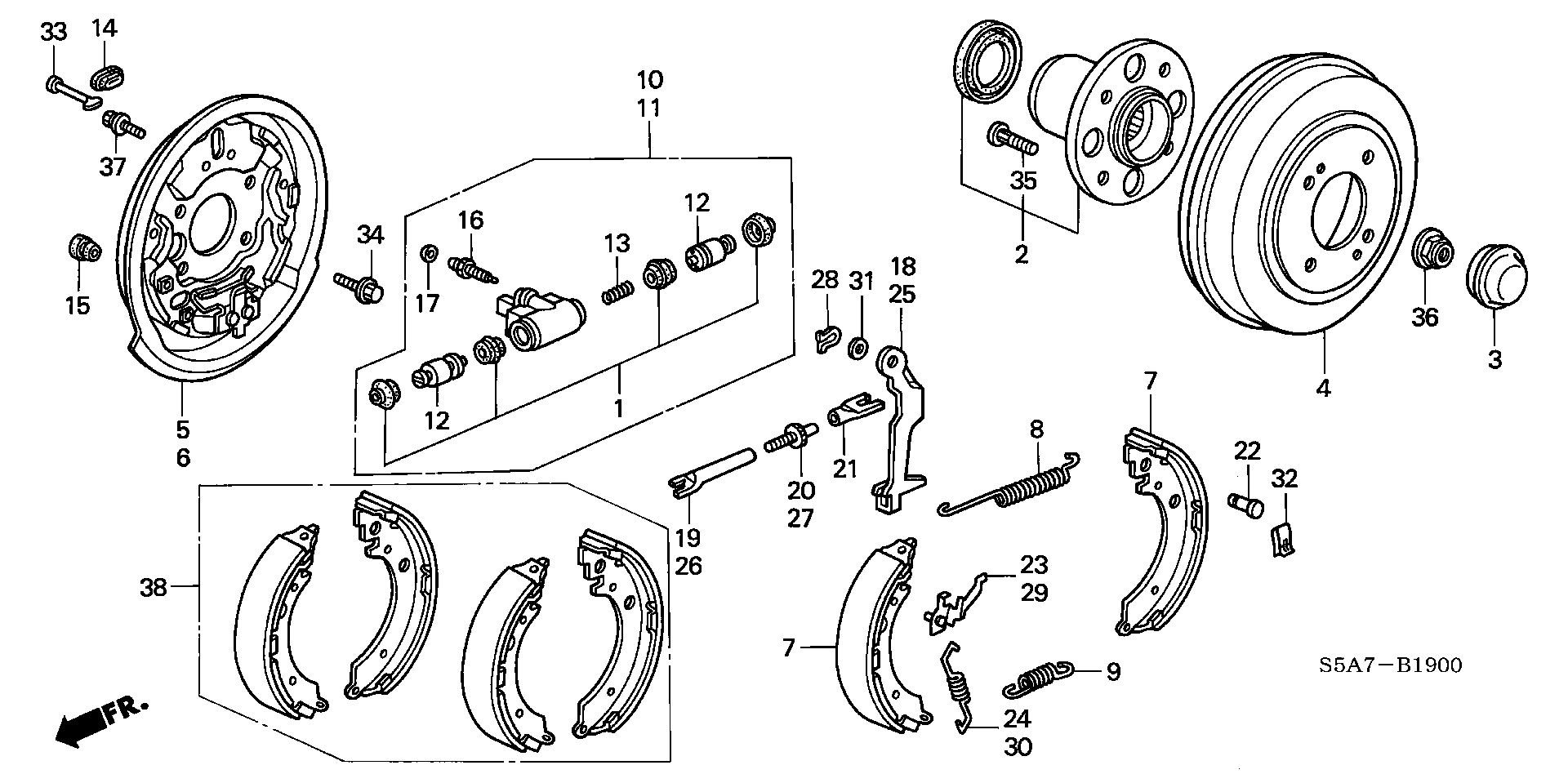 Honda 43053-S5A-E50 - Комплект спирачна челюст parts5.com