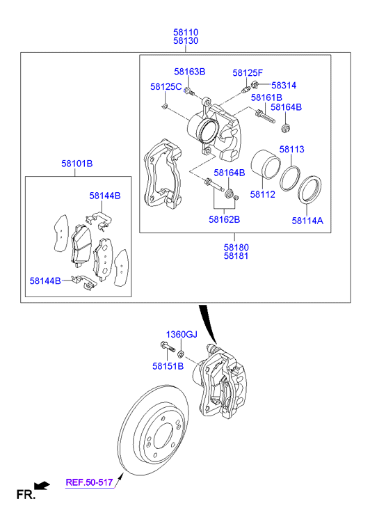 Hyundai 581013XA20 - Bremsbelagsatz, Scheibenbremse parts5.com