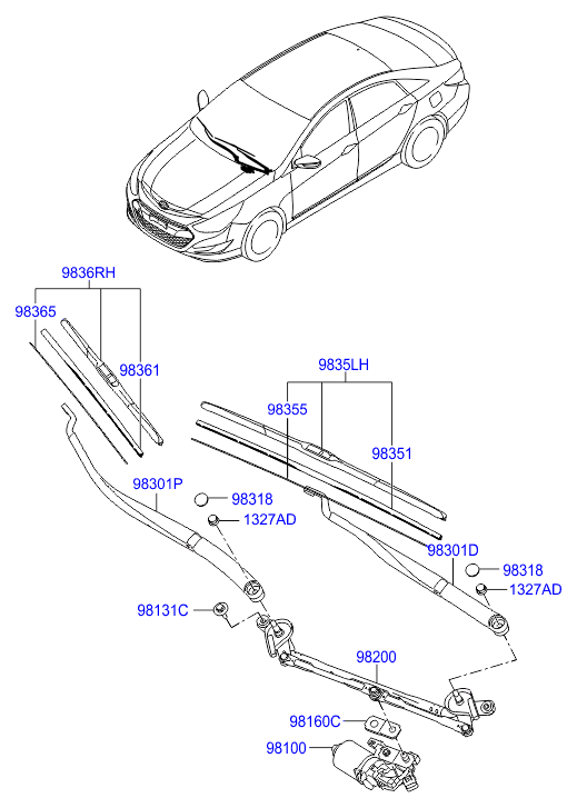 Hyundai 98351-3X100 - Wiper Blade parts5.com