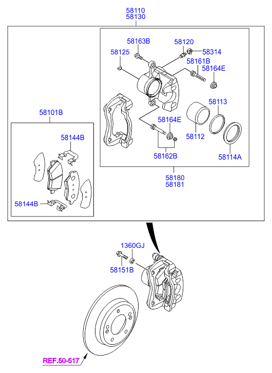 Hyundai 58101-A6A00 - Zestaw klocków hamulcowych, hamulce tarczowe parts5.com