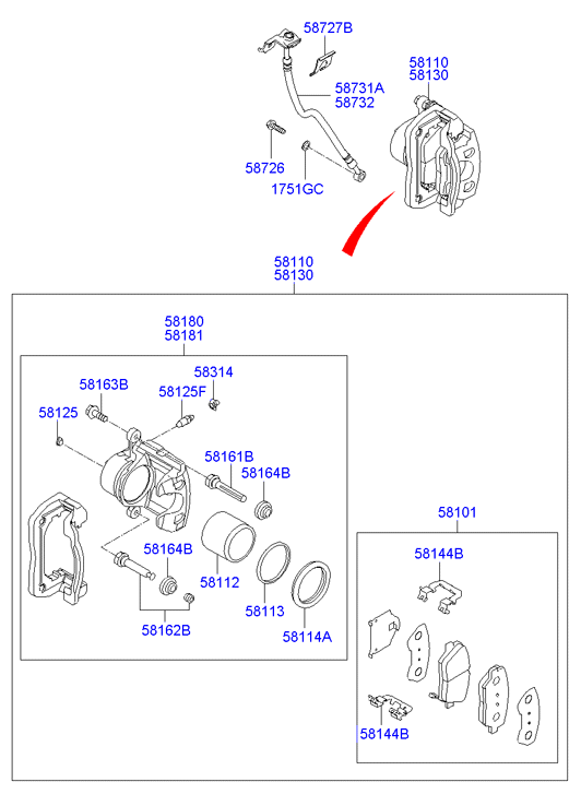 Hyundai 581010WA10 - Zestaw klocków hamulcowych, hamulce tarczowe parts5.com