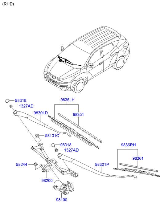 Hyundai 983502Y000 - Törlőlapát parts5.com