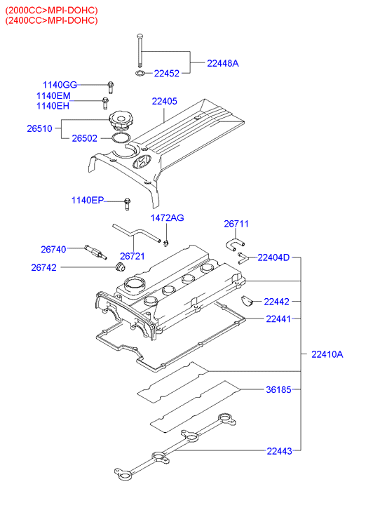 Hyundai 2245238010 - Gasket, cylinder head cover parts5.com