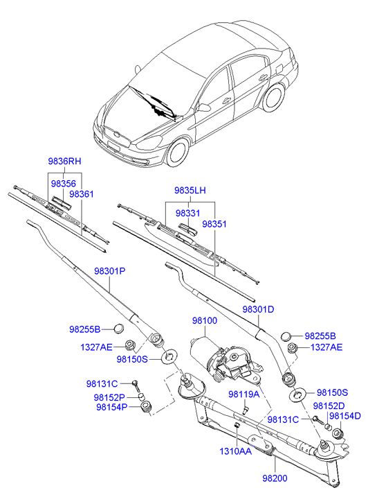 KIA 983602F000 - Metlica brisača parts5.com