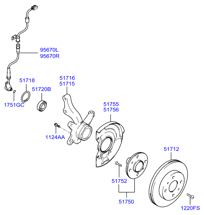 Hyundai 51750-3A003 - Wheel hub, bearing Kit parts5.com