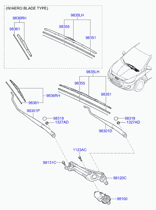 Hyundai 983501R050 - Wiper Blade parts5.com