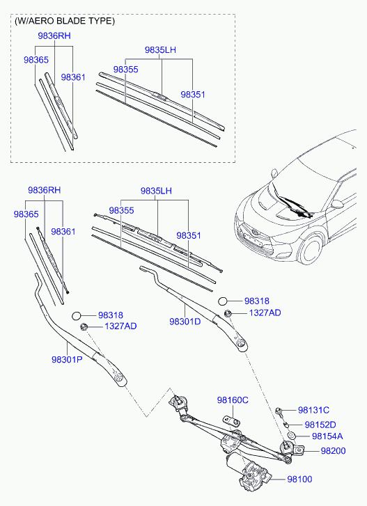 KIA 98360-2V000 - Blade assy - wiper, passenger parts5.com