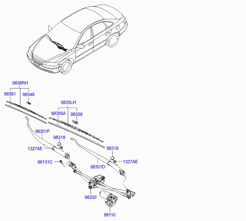 Hyundai 98360-3K000 - Wiper Blade parts5.com