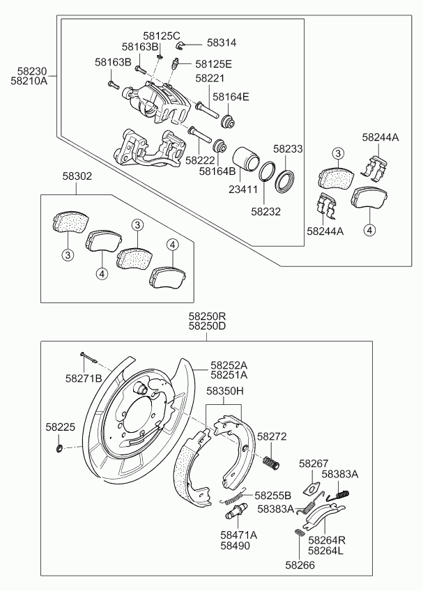 Hyundai 58350-4DA00 - Brake Shoe Set, parking brake parts5.com