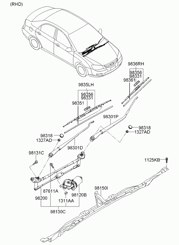 Hyundai 983502F000 - Pyyhkijänsulka parts5.com