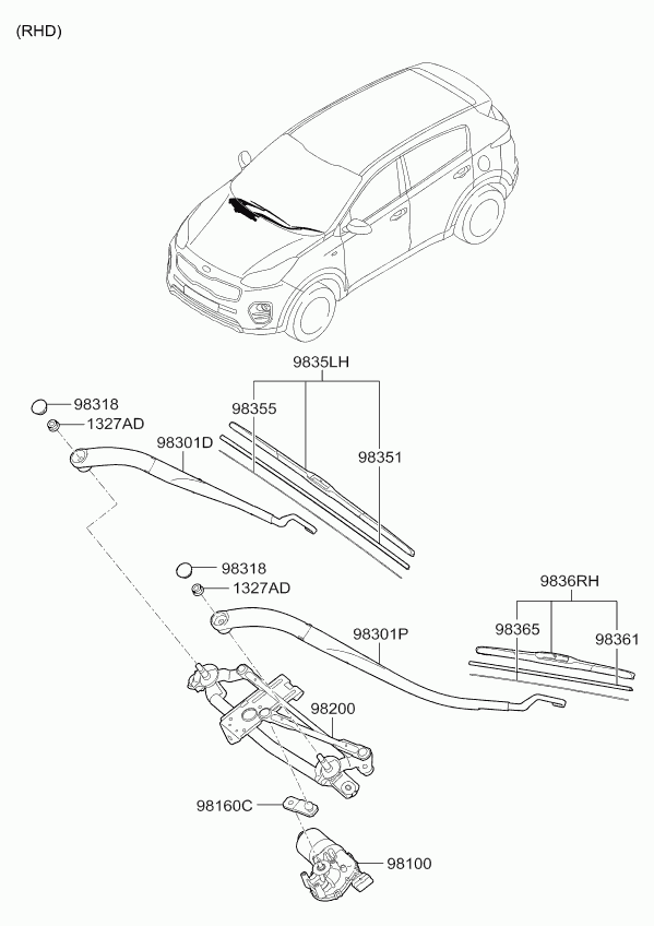 KIA 98350-F1000 - Blade assy - wiper, driver parts5.com