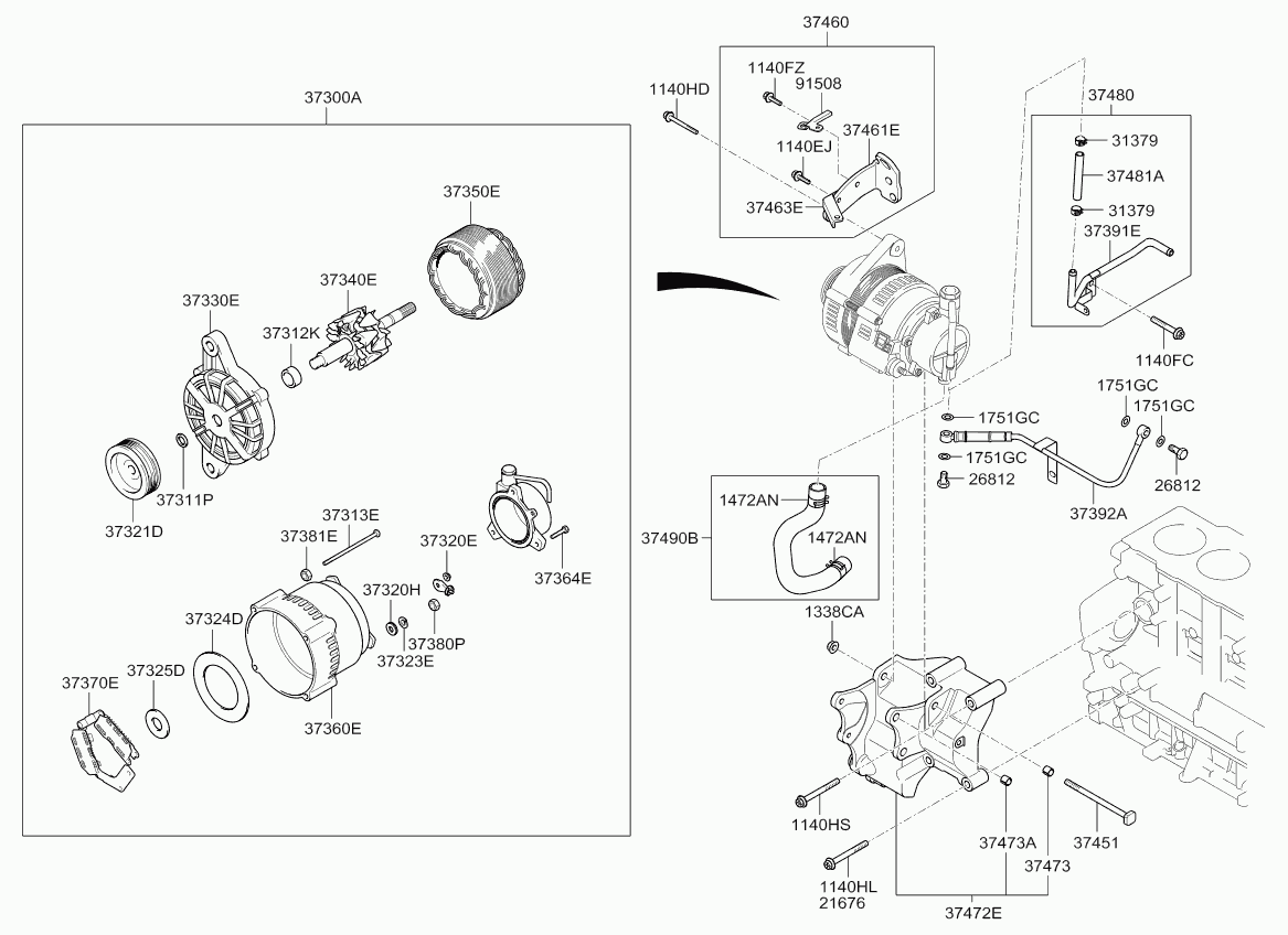 Hyundai 3730027021 - Generaator parts5.com