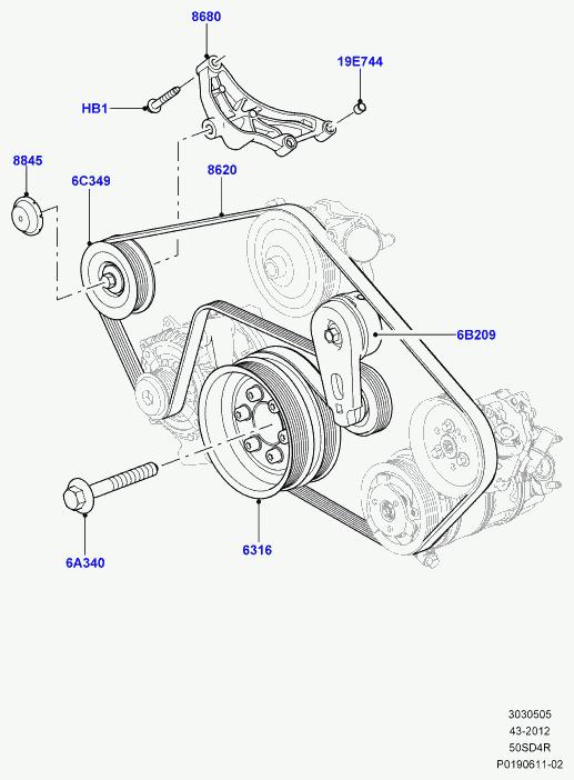 Land Rover LR011345 - Correa trapecial poli V parts5.com