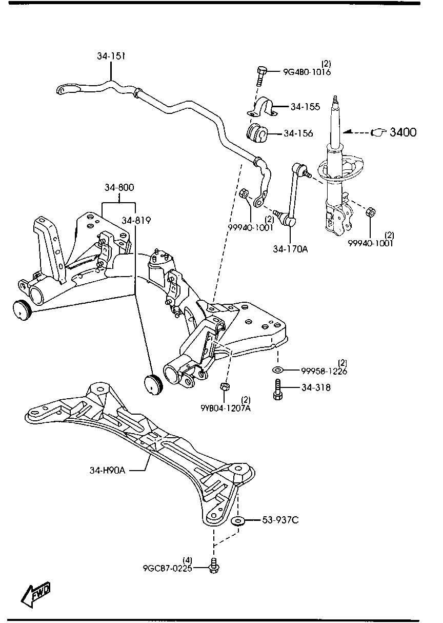 MAZDA LC62-34-170A - Brat / bieleta suspensie, stabilizator parts5.com