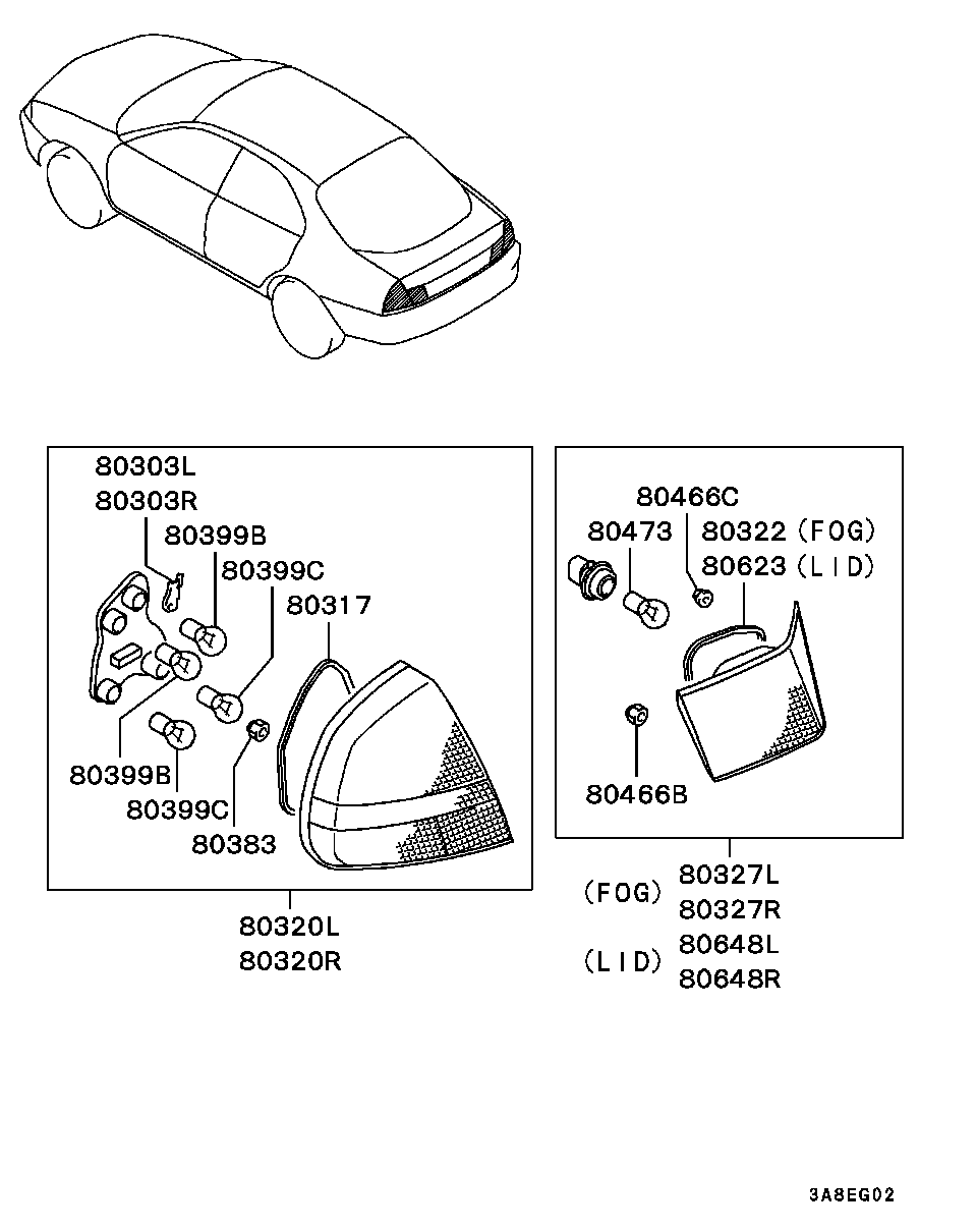 Mitsubishi MS820040 - Bec, lampa spate parts5.com