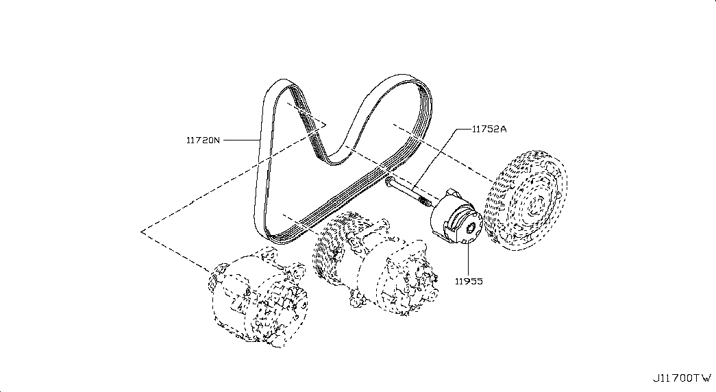 NISSAN 11720-00Q1W - V-Ribbed Belt parts5.com