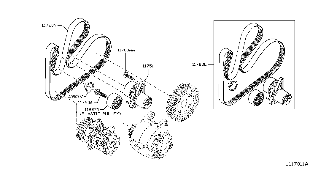 NISSAN 1192700Q0G - Usmeravajući / vodeći točkić, klinasti rebrasti kaiš parts5.com