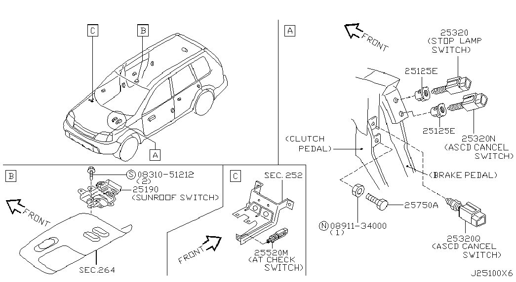 NISSAN 25320AX00C - Brake Light Switch parts5.com