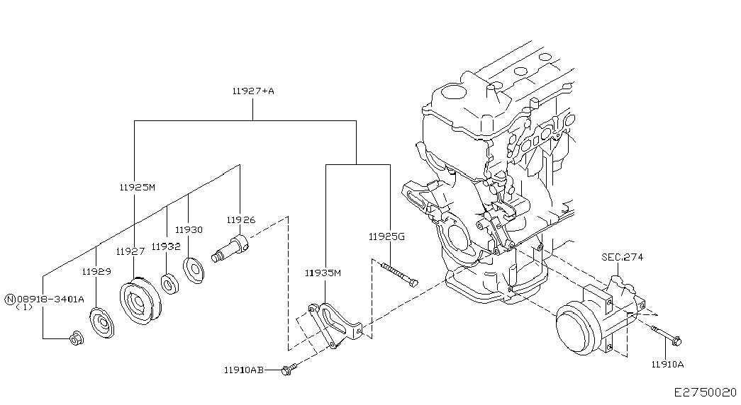 NISSAN 11927-0M304 - Rola ghidare / conducere, curea transmisie parts5.com